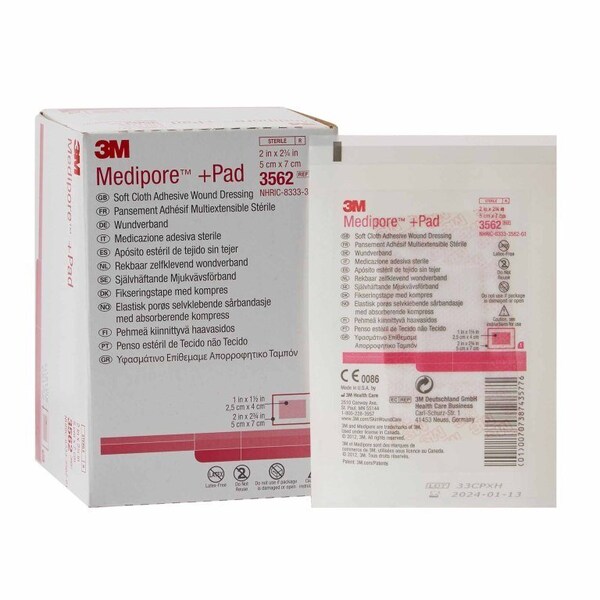 3M Medipore Adhesive Dressing 2 X 2-3/4 Inch Soft Cloth Rectangle White Sterile, 50PK 3562 - main